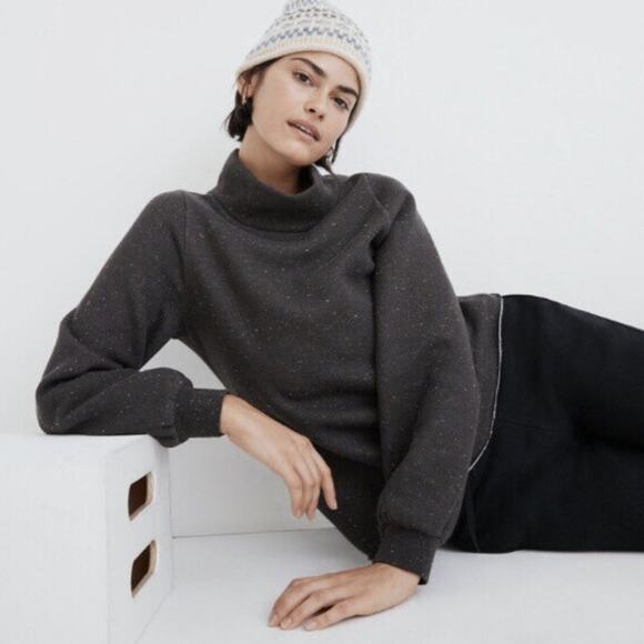 Madewell Betterterry Relaxed Turtleneck Sweatshirt Womens XS Black Minimalist - Picture 1 of 8